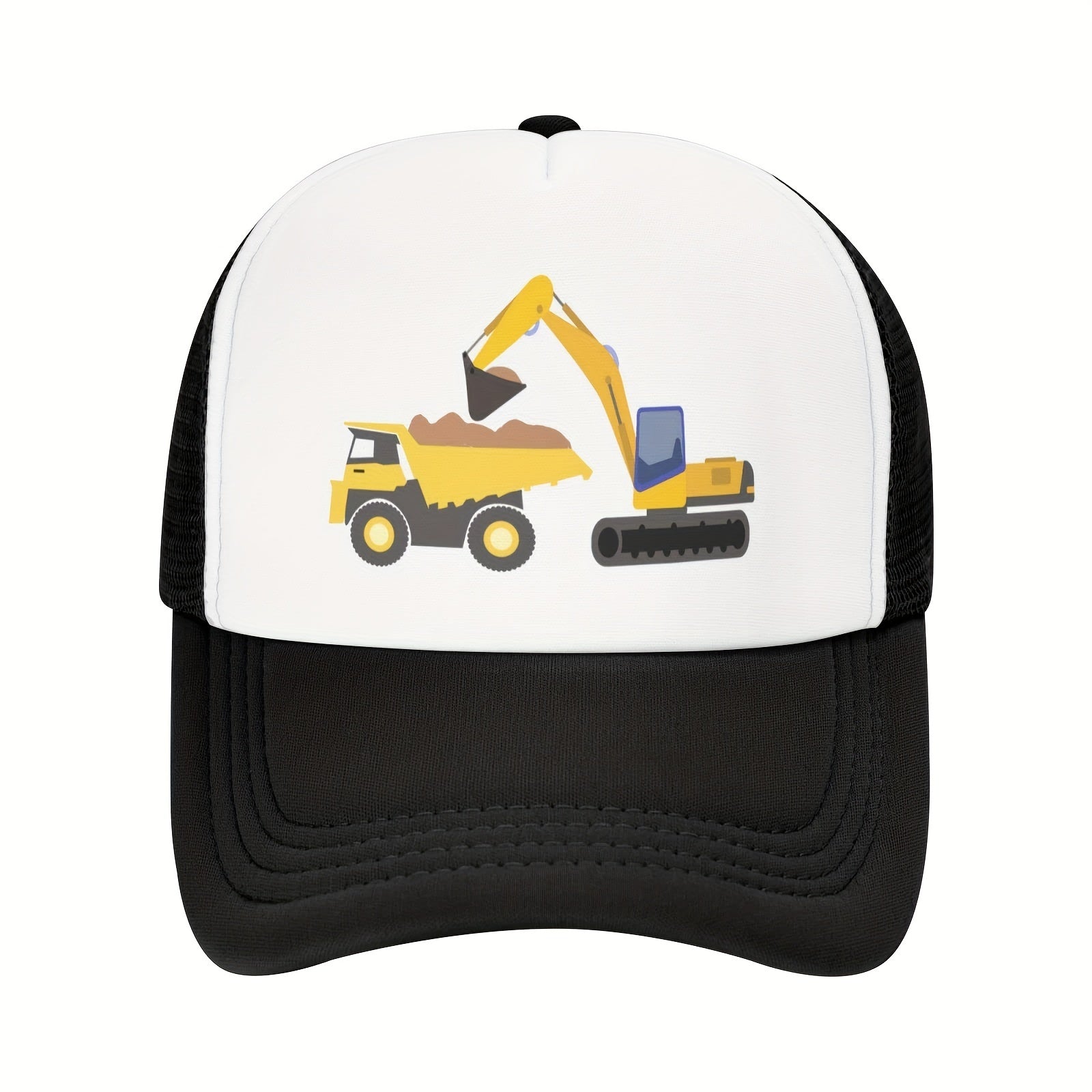 Boys Excavator Print Baseball Cap Sunscreen Mesh Trucker Hat