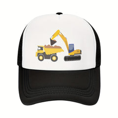 Boys Excavator Print Baseball Cap Sunscreen Mesh Trucker Hat