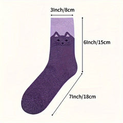 5 Pairs Animal Cat Pattern Winter Cozy Crew Socks