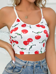 Cherry Cami Crop Top Mesh Butterfly Embroidery Top Women's Lingerie