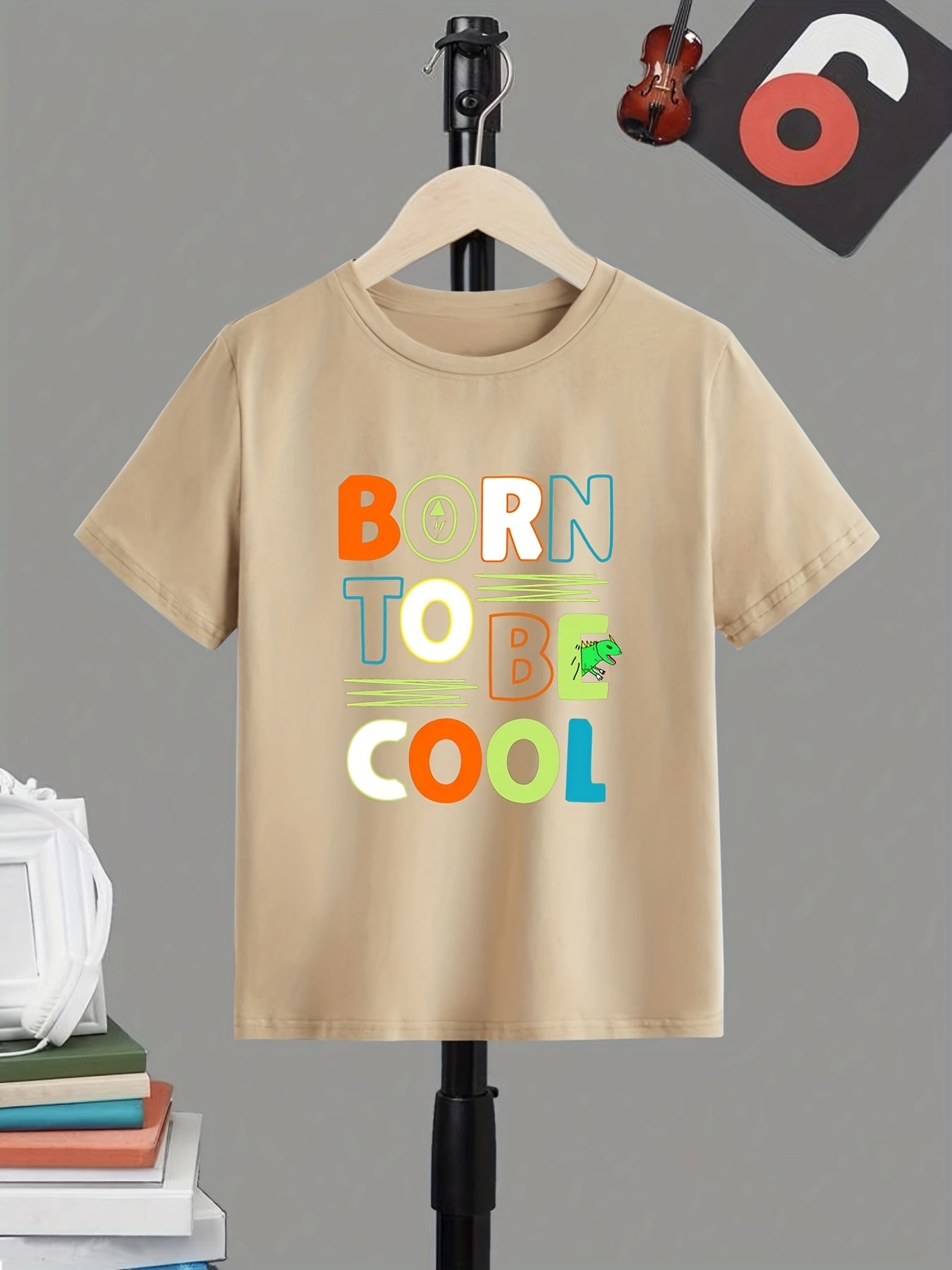 Boy's Letter Print T-shirt Active Short Sleeve Tee for Summer