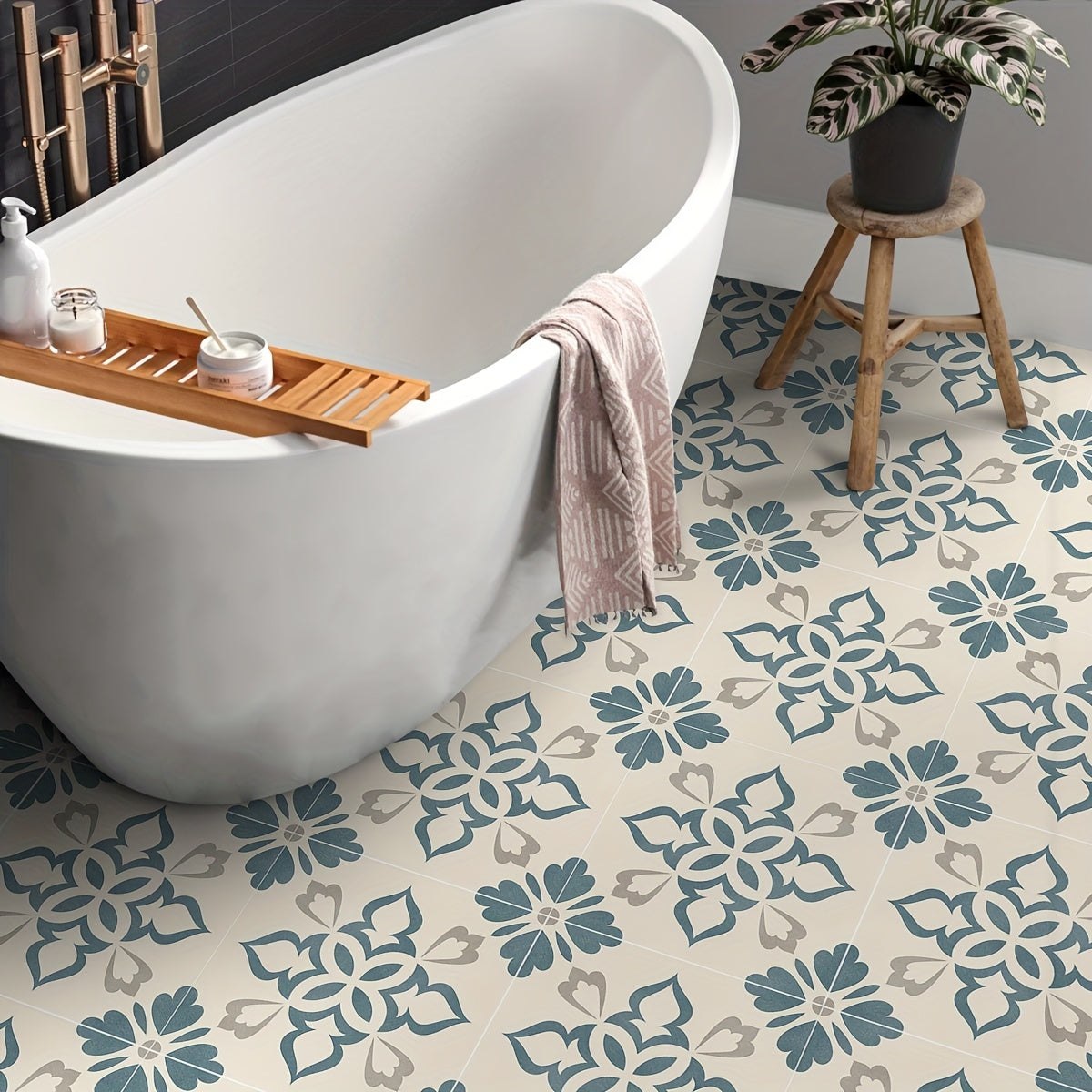 12pcs Nordic Style Floor Stickers Waterproof Home Decoration Tile Stickers