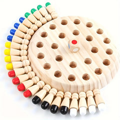Wooden Family Memory Competition Game - Strategy Board with Colorful Pegs & Dice