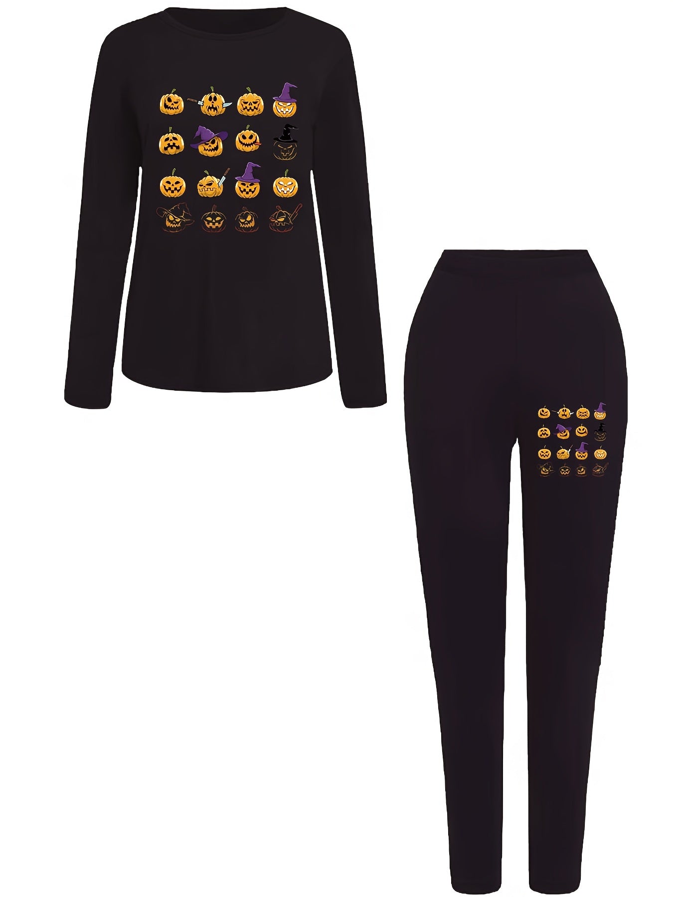 Women's Plus Pumpkin Print Top & Leggings Outfits 2 Piece Set