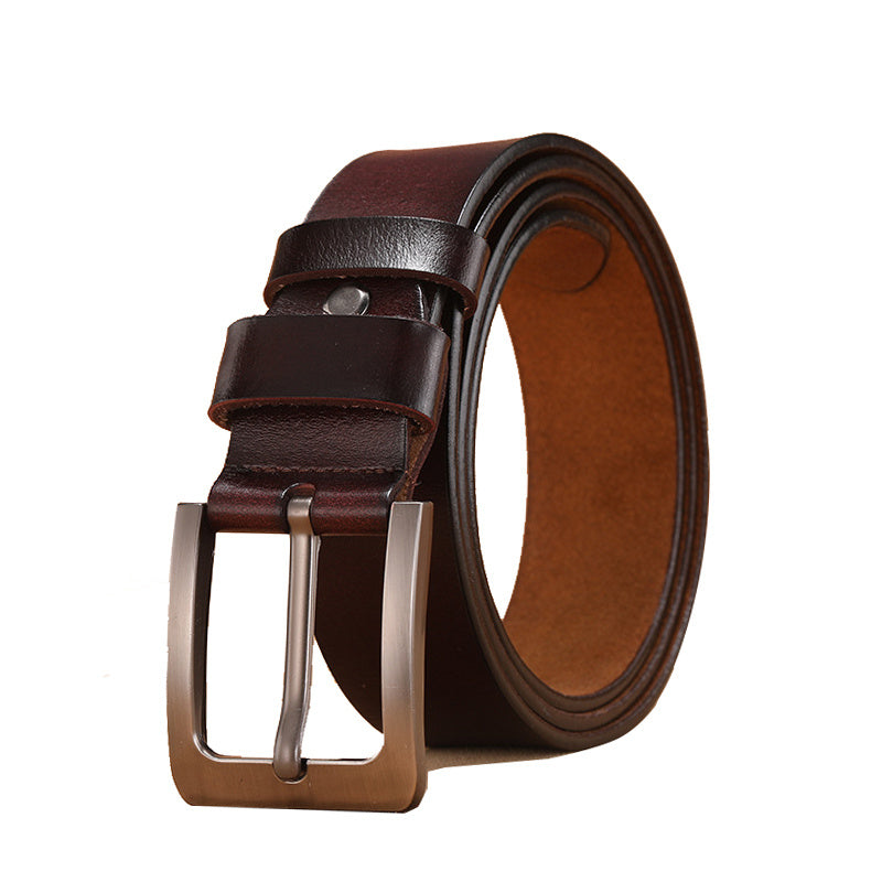 Men's Cowhide Leather Belt with Pin Buckle