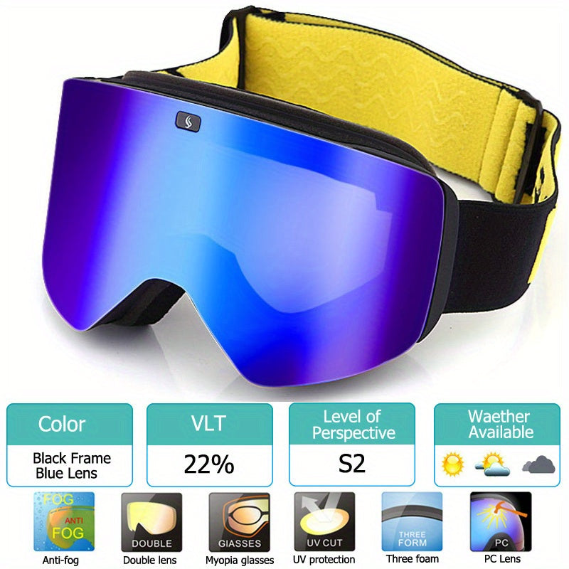Magnetic Ski Goggles Double Layer Lens Anti fog UV400 Snowboard Glasses