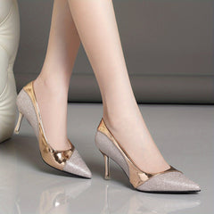 Women's Glitter Stiletto Heels Elegant Pointed Toe Slip On High Heel Shoes