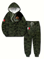 Mexico Eagle Snake Print Men's 2pcs Hoodie & Sweatpants Set