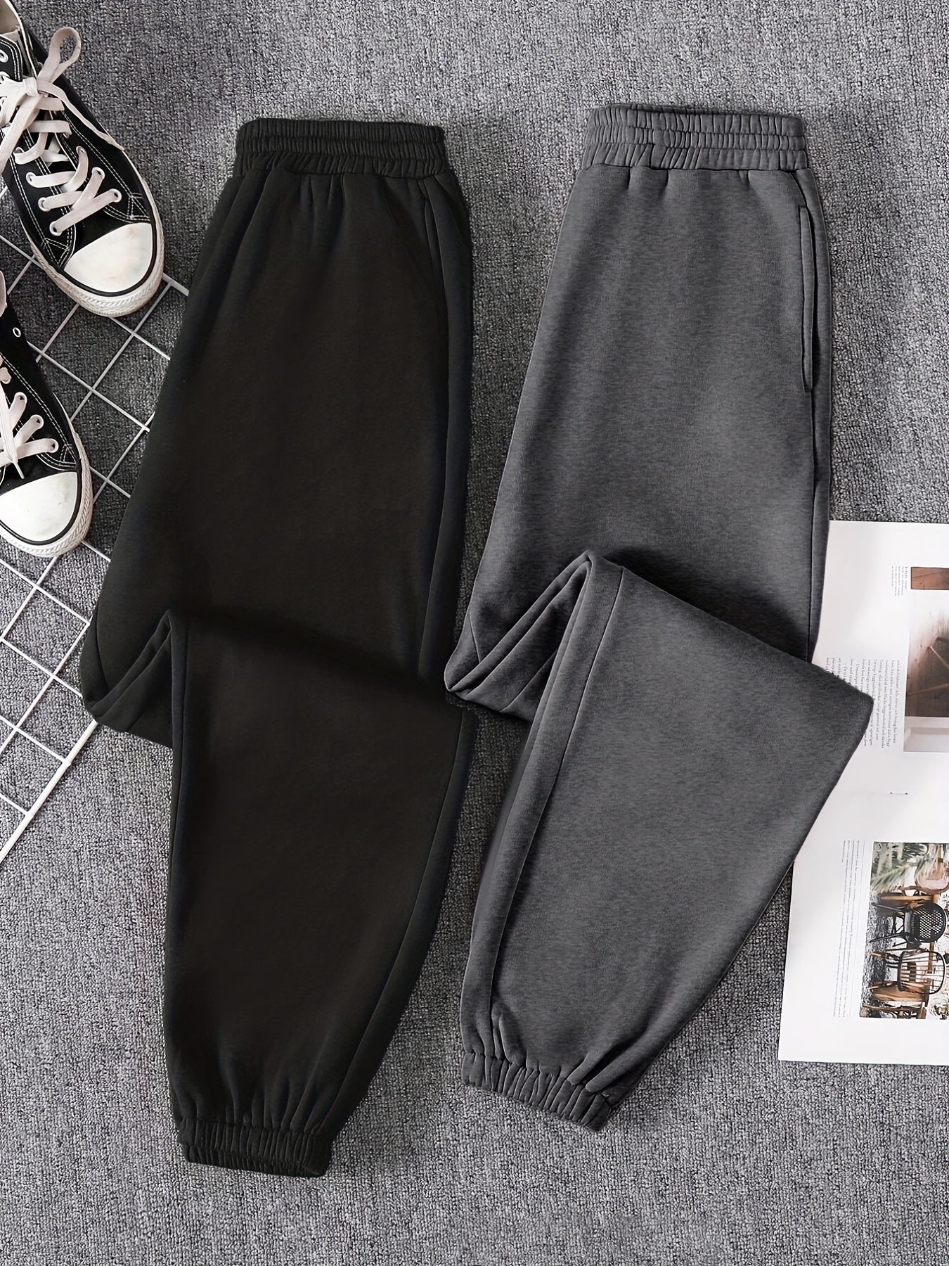 2-Pack Mixed Elastic Waist Joggers for Women's Spring & Fall Casual Wear