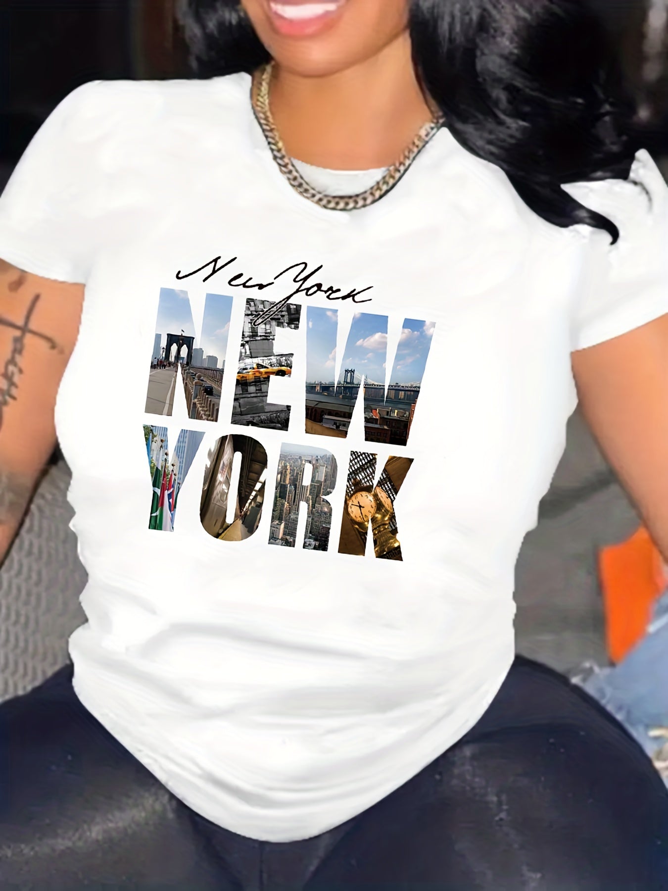 1976 York Letter Print Graphic T Shirt Summer Tee Women's Top