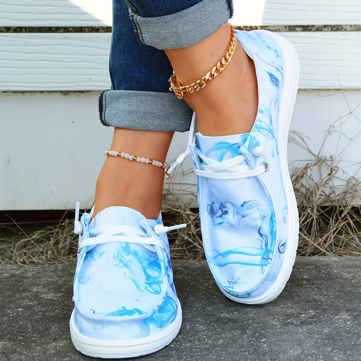 Women's Tie Dye Boat Shoes Lightweight Lace Up Sneakers