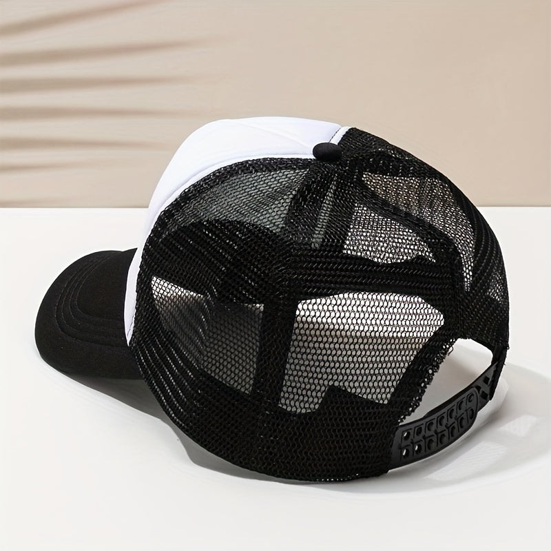 Unisex Block Trucker Hat GOOD THINGS TAKE TIME Print Mesh Baseball Cap