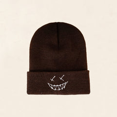 Smile Face Embroidery Beanie Hat Unisex Slouchy Ski Beanie Cap