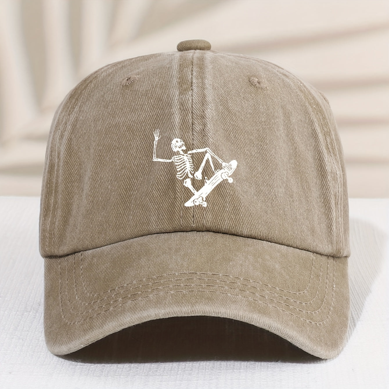 Kids Sunshade Distressed Vintage Baseball Cap with Skull Skateboard Print