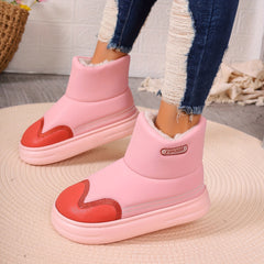 Pink Plus Fleece Warm Snow Boots Non slip Medium Tube Snow Boots