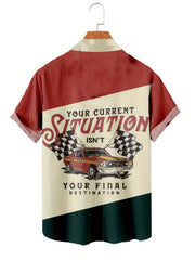 Men's Retro Car Print Camp Collar Bowling Shirt Short Sleeve