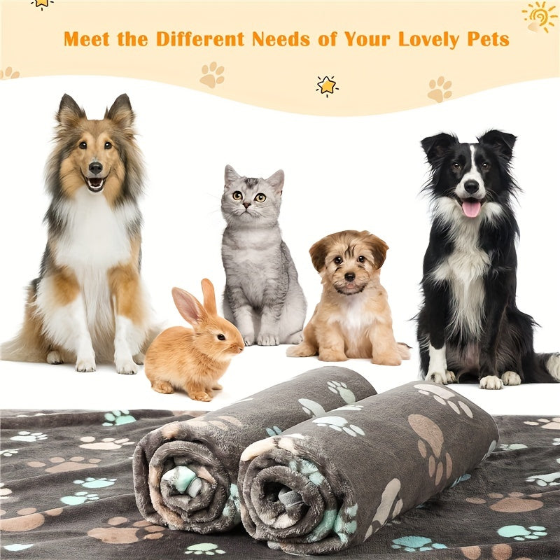 Soft Warm Dog Blanket Grey Paw Pattern Fluffy Mat for Dogs Cats
