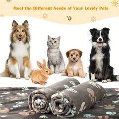 Soft Warm Dog Blanket Grey Paw Pattern Fluffy Mat for Dogs Cats