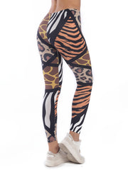 Leopard & Striped Print High Waist Leggings Stylish Skinny Stretchy Leggings