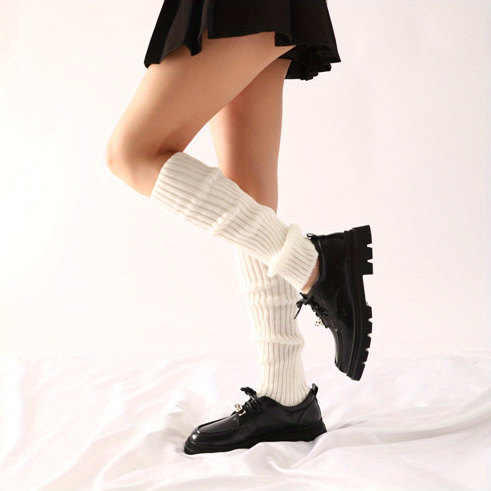 Rib Knit Leg Warmers Solid Knee High Socks Women's Stockings
