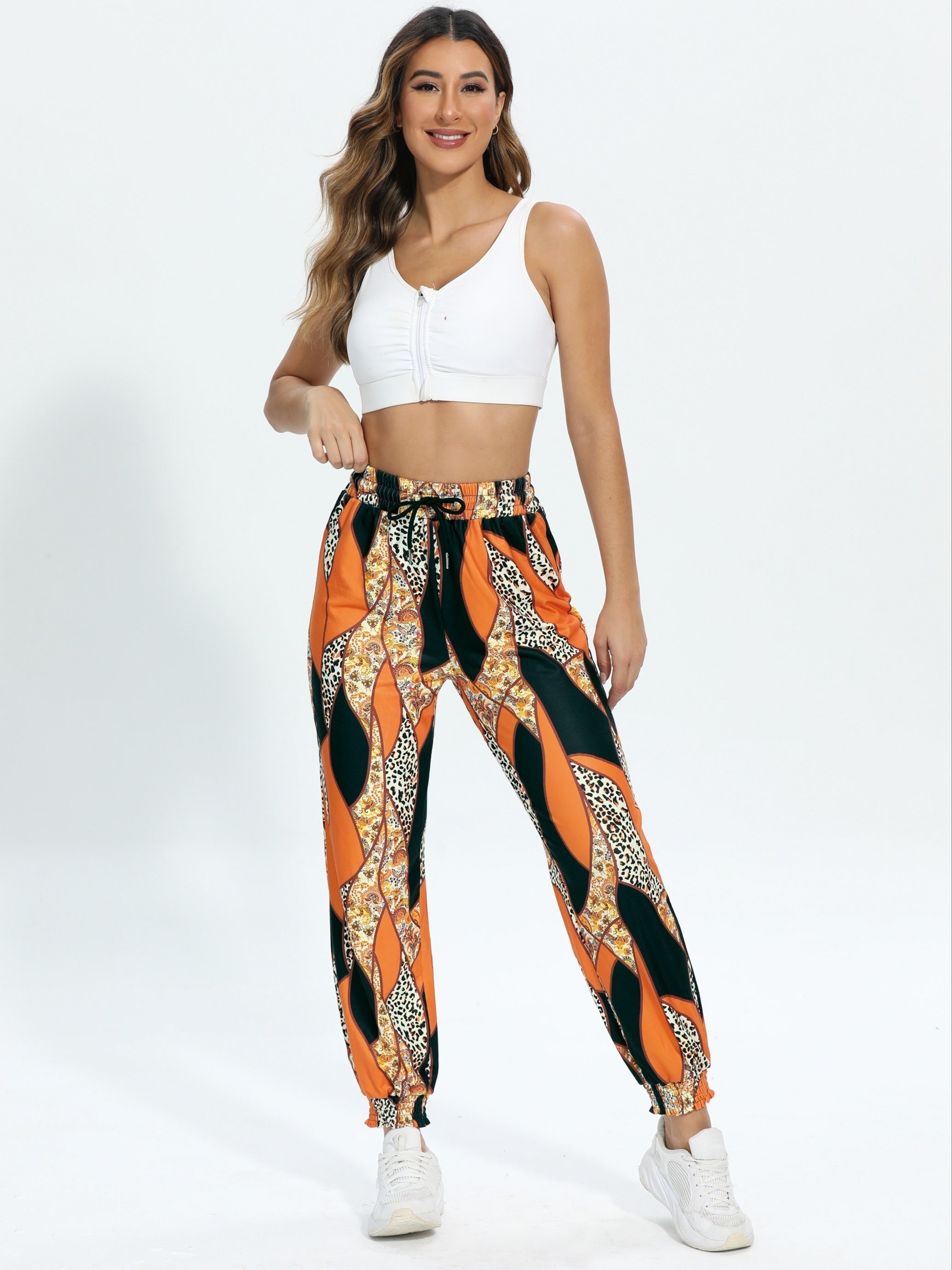 Graphic Print Sports Sweatpants Jogging Pants Drawstring Elastic Waist