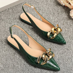 Metallic Chain Flat Shoes Point Toe Dress Shoes