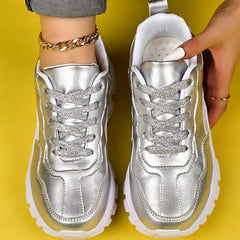 Women's Platform Sneakers Low Top Lace Up Anti-Skid Shoes