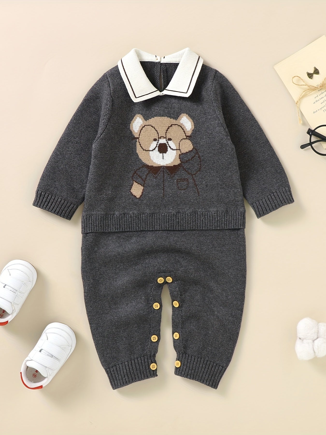Baby Boys Casual Cartoon Gentleman Sweater Jumpsuit