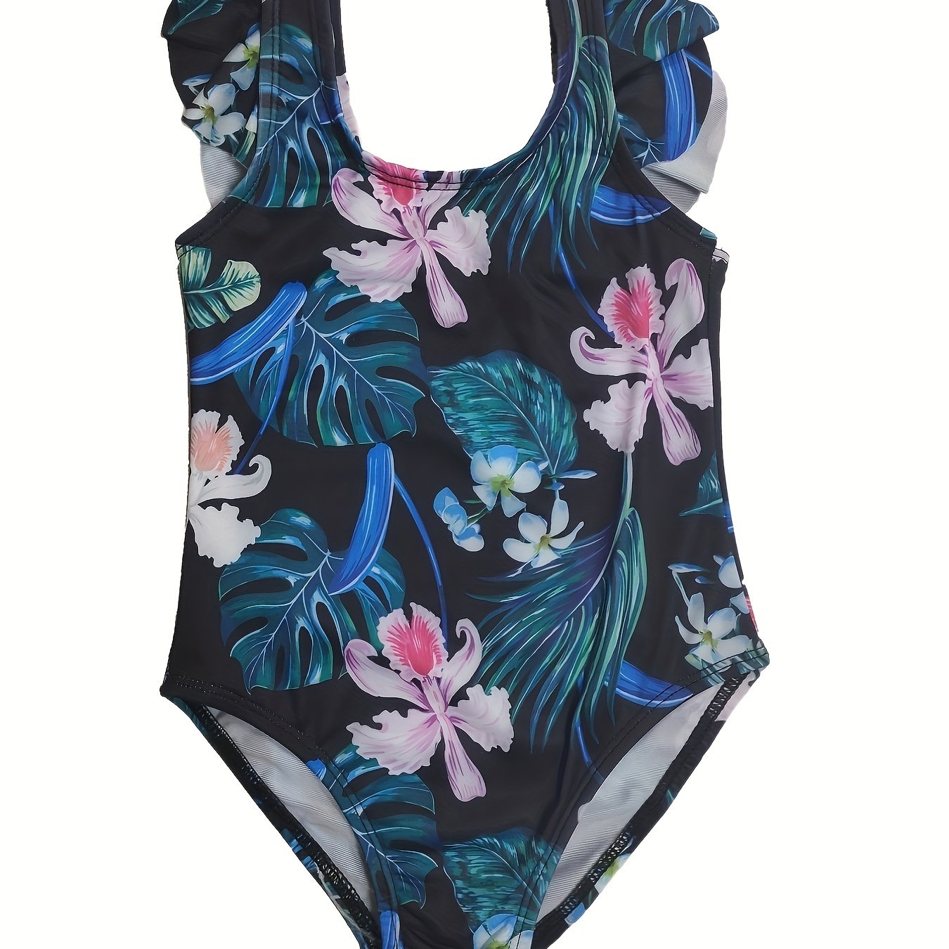 Toddler Girls Floral Ruffle Trim One Piece Swimsuit