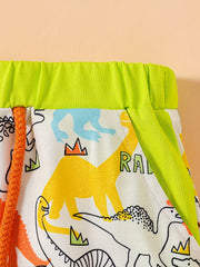 Cartoon Dino Print Boys Elastic Waist Shorts for Summer
