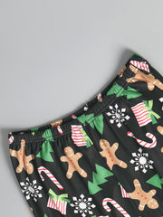 Christmas Print Pajama Set Long Sleeve Crew Neck Top & Elastic Waistband Pants