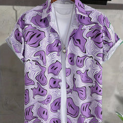 Grimace Print Casual Short Sleeve Shirt for Men