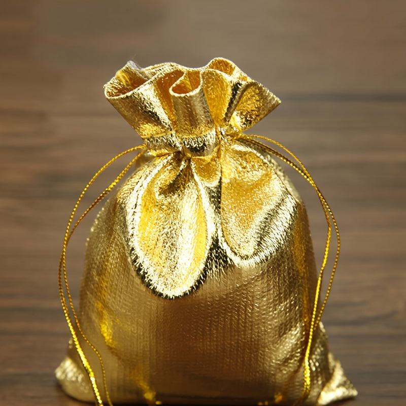 30pcs Golden Cloth Bags Jewelry Bags Gift Bags Drawstring Organza Jewelry Bags