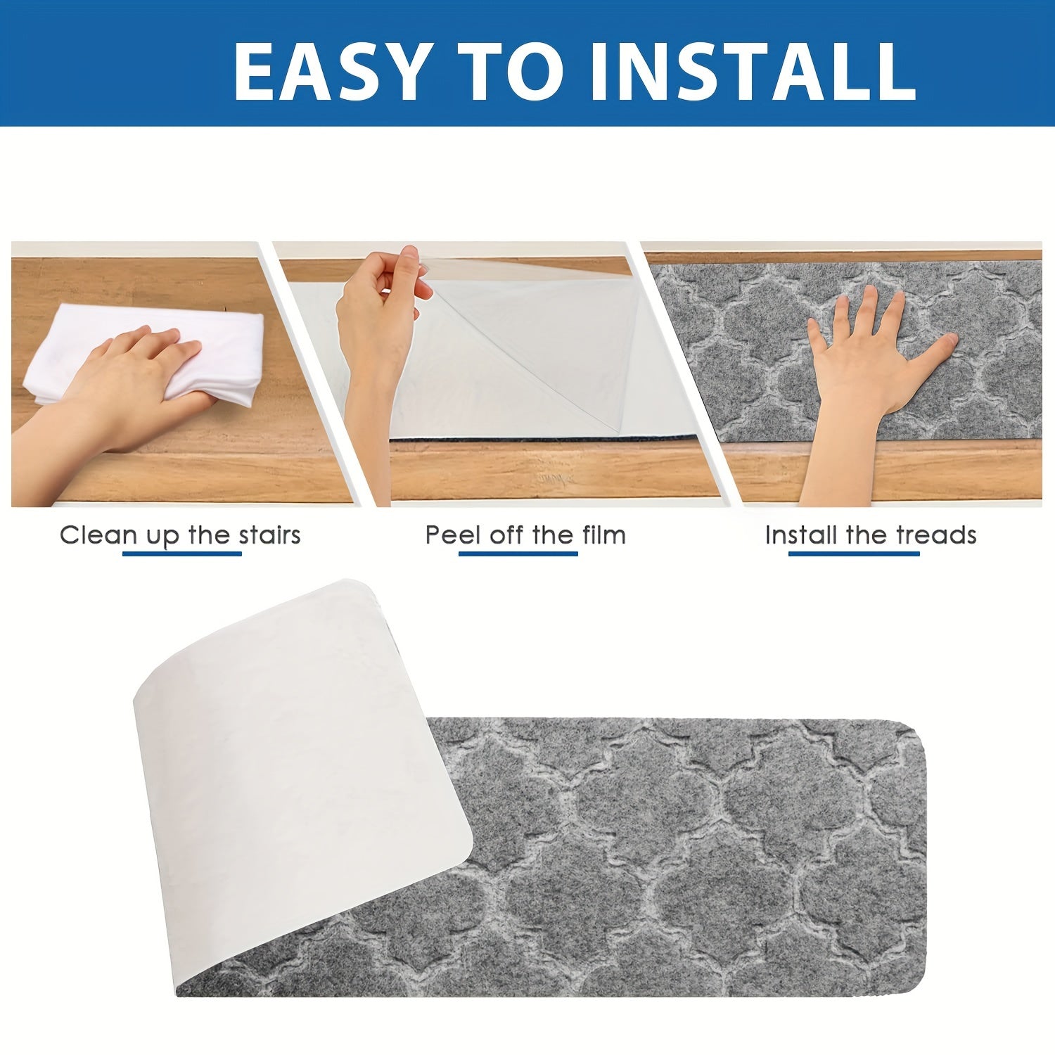 Non Slip Stair Treads Indoor Adhesive Backing Step Covers for Wood Stairs
