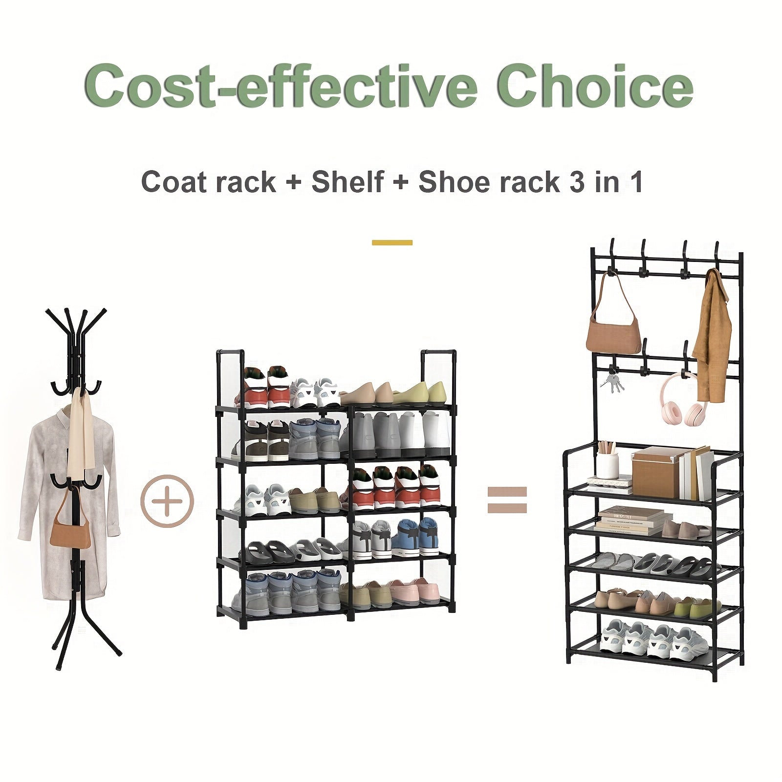 Entrance Coat Rack Foyer Shoe Rack 4 5 Layers 8 Hooks Storage Shelves