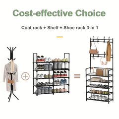 Entrance Coat Rack Foyer Shoe Rack 4 5 Layers 8 Hooks Storage Shelves