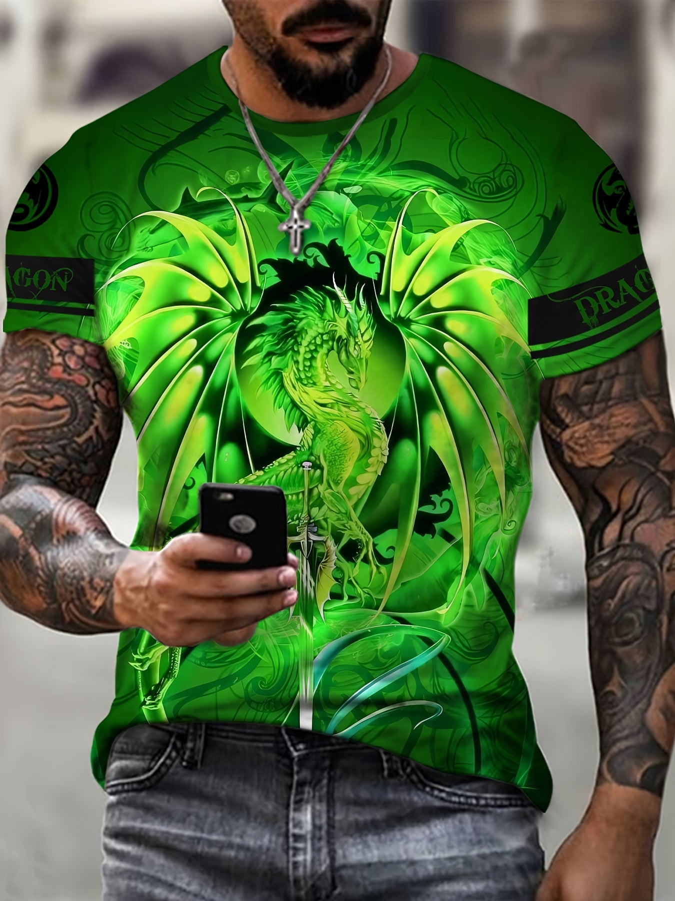 Dragon Print Men's Short Sleeve T-shirt Graphic Tee Men's Summer Clothes