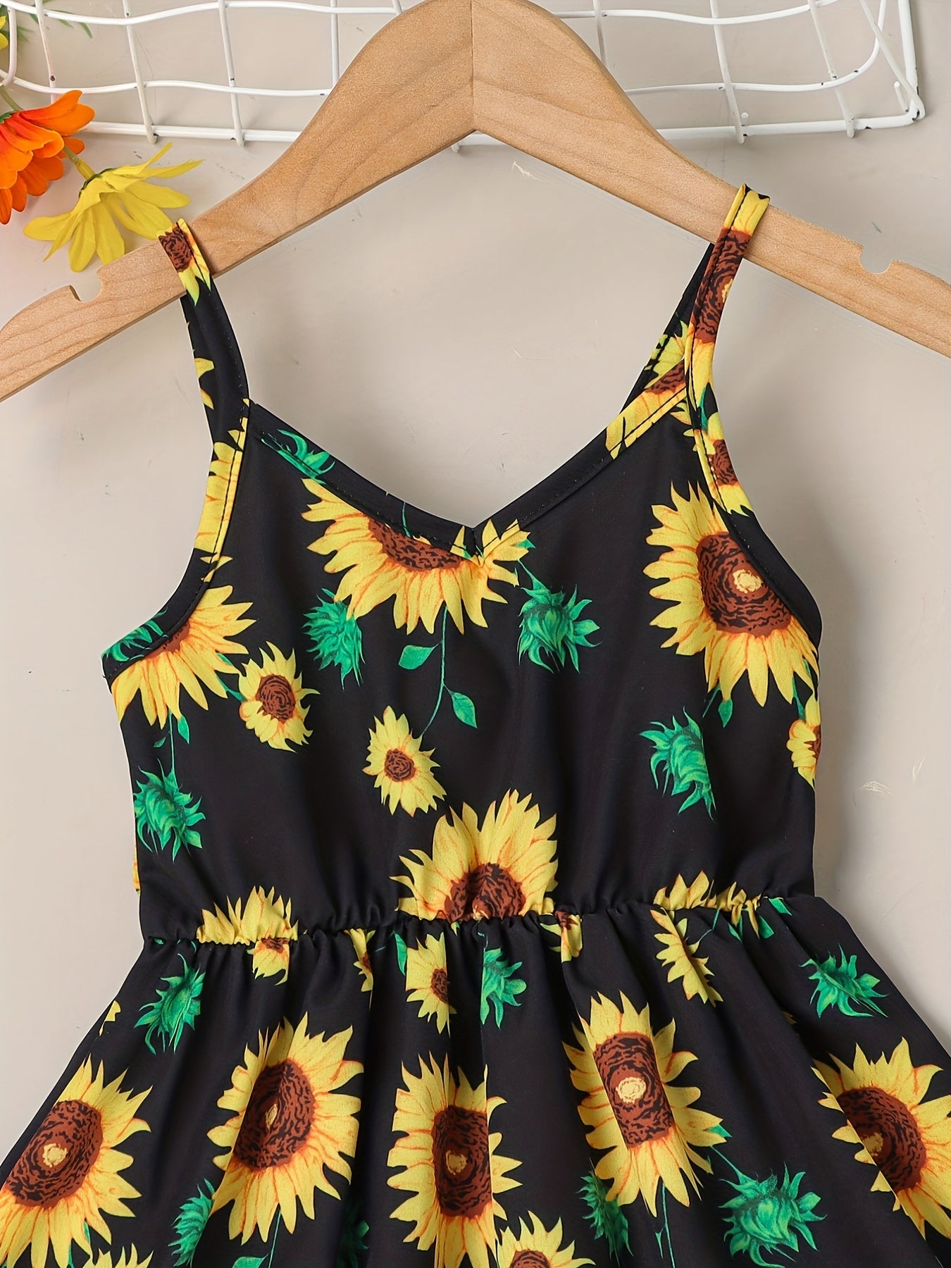 Girls Sunflower Cami Dress Kids Summer Vacation Casual Dress