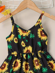 Girls Sunflower Cami Dress Kids Summer Vacation Casual Dress