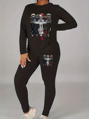 Women's Plus Horror Cartoon Print Top & Leggings Set