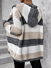 Block Hooded Cardigan Long Sleeve For Women