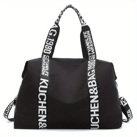Large Capacity Letter Print Nylon Waterproof Shoulder Bag Travel Duffel