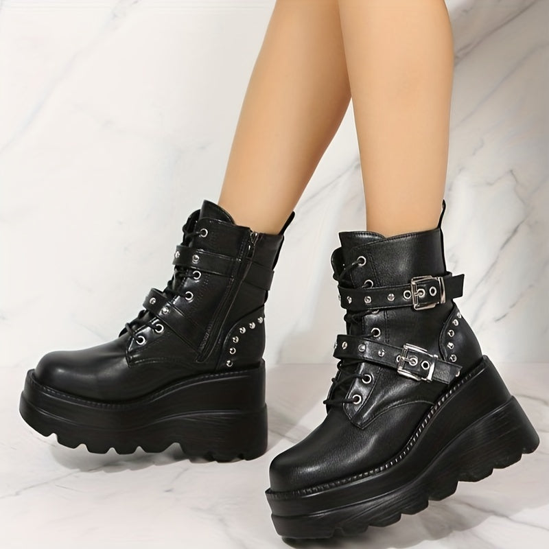 Platform Goth Ankle Boots Lace Up Short Boots
