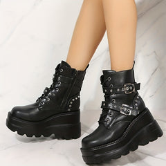 Platform Goth Ankle Boots Lace Up Short Boots