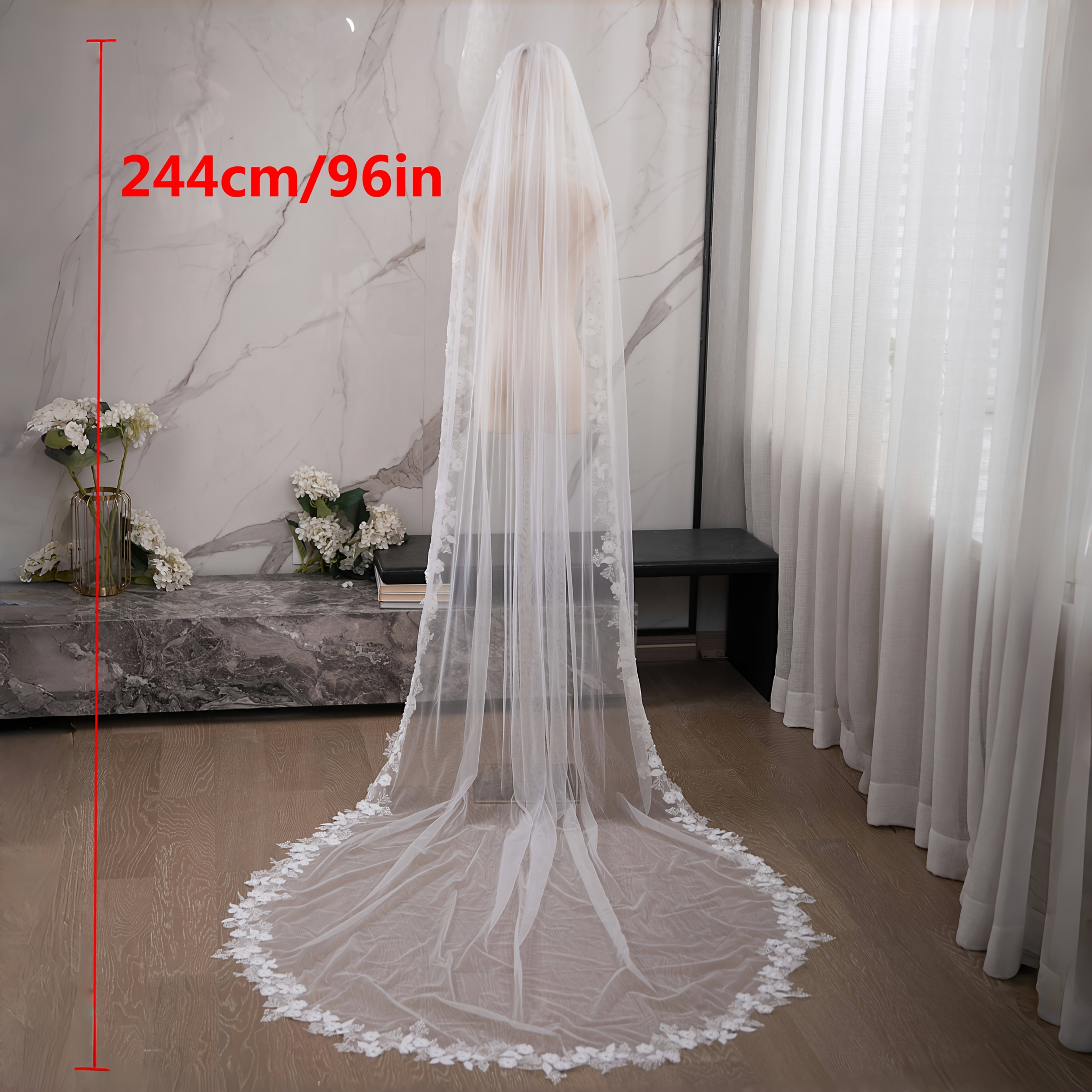 Boho Wedding Lace Border Veil Full Lace Circular Train Ivory Bridal Veil