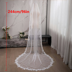 Boho Wedding Lace Border Veil Full Lace Circular Train Ivory Bridal Veil