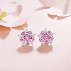 Cherry Blossoms Zircon Stud Earrings For Women Girls Dainty Jewelry