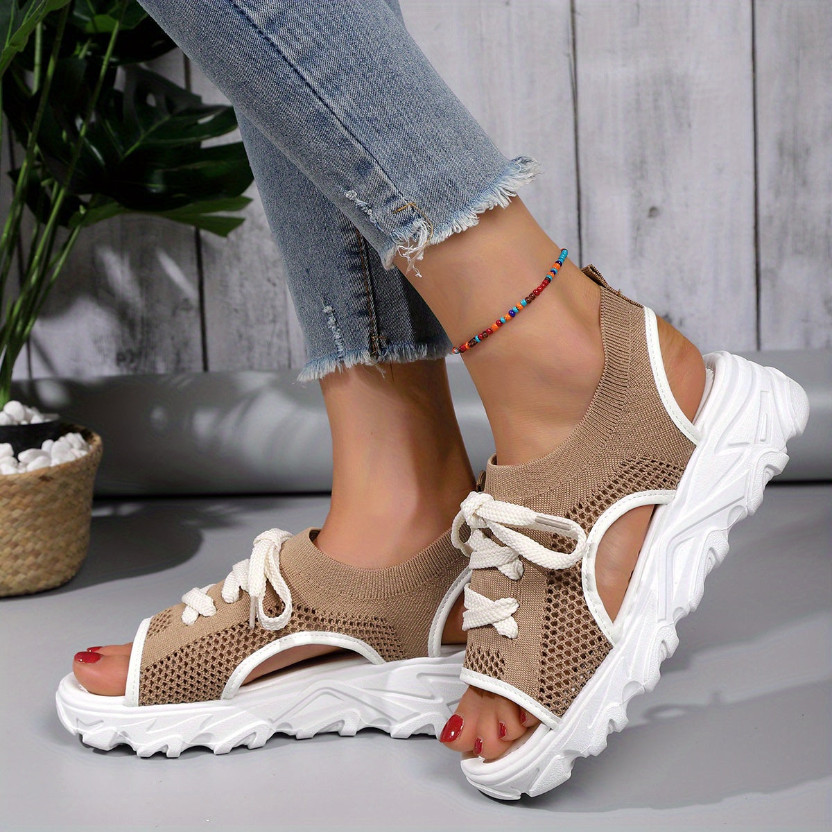 Women's Woven Platform Wedge Sandals Open Toe Breathable Summer Sandals