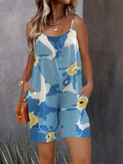 Marble Print V Neck Cami Romper with Pockets