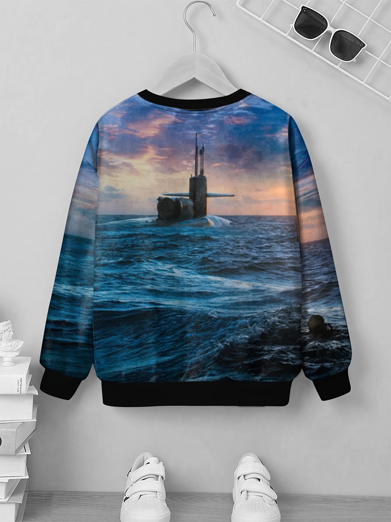 Teens Submarine Ocean 3D Print Sweatshirt Kids Casual Street Wear